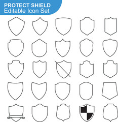 Blank Shield Icon Set. Security, Protection, Line Style Symbol. Vector Illustration