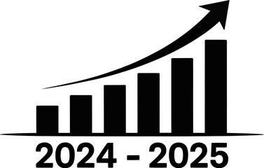 Black growth chart with arrow and years from twenty twenty four to twenty five