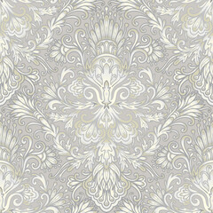 Abstract swirl pattern, grey color ornamental flowers, grey background. Seamless floral pattern-743.