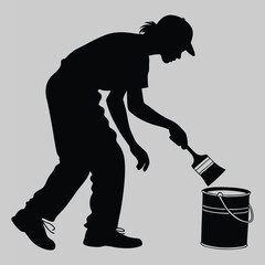 Fototapeta premium a person dipping a paintbrush into a can silhouette vector design art and illustration