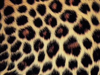 A close-up of a leopard's fur, showcasing its distinctive black spots on a golden-yellow background, highlighting the animal's natural beauty and texture