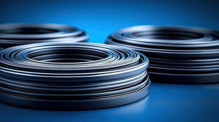 Stacked metallic rings shine blue