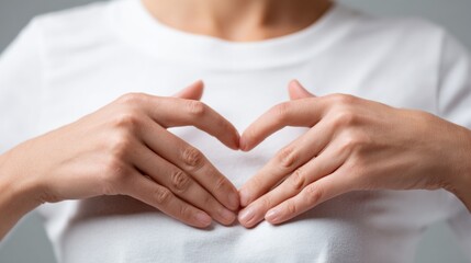 Woman making heart shape with hands on chest symbolizing World Heart Day awareness and care