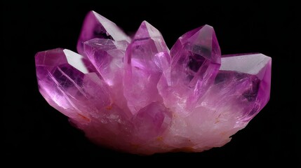 A stunning cluster of amethyst crystals captures the eye with its rich purple hues. The sharp points and glittering surfaces highlight its natural beauty. Perfect for decoration and healing. AI