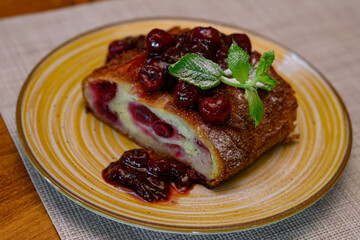 Piece of homemade cherry pie