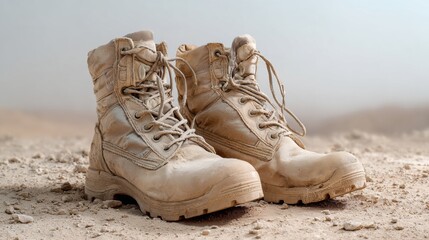 A Pair of Dusty Humanitarian Boots Symbolizing Aid Workers in Crisis Zones