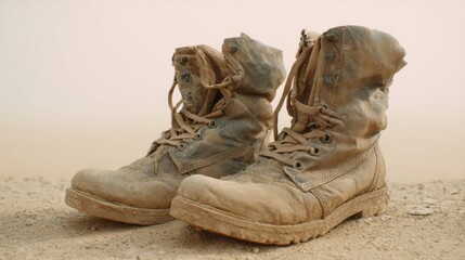 A Pair of Dusty Humanitarian Boots Symbolizing Aid Workers in Crisis Zones