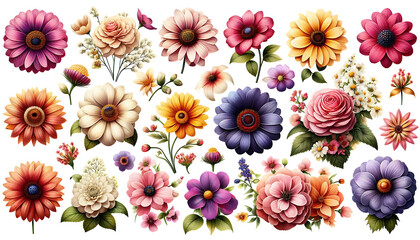 collection of flower on white background,isolated on white,clip art
