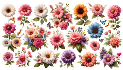 collection of flower on white background,isolated on white,clip art
