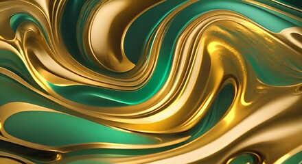 Liquid Gold Abstract Teal and gold metallic waves flow seamlessly creating a luxurious and abstract background Perfect for designs needing a touch of elegance and sophistication 4K - Powered by Adobe