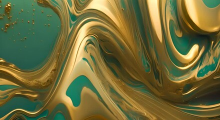 Liquid Gold Abstract Teal and gold metallic waves flow seamlessly creating a luxurious and abstract background Perfect for designs needing a touch of elegance and sophistication 4K - Powered by Adobe