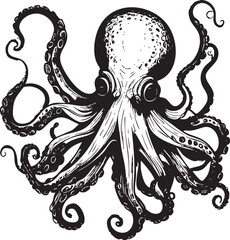 Octopus Design Black Line Art in white background
