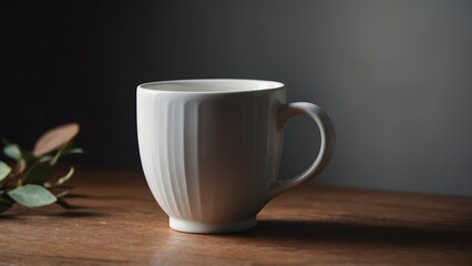 Obraz premium “White Ceramic Cup on Wooden Table with Natural Light”