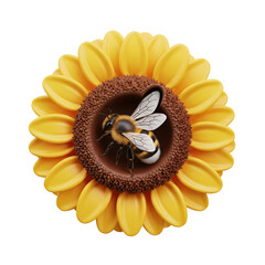 Detailed 3D Render of a Honey Bee Resting in the Center of a Bright Yellow Sunflower