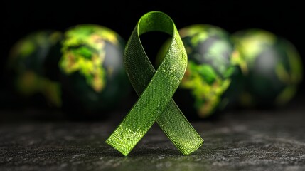 Green Ribbon with Fruits and Vegetables for World Lymphoma Awareness and Nutritional Health Promotion