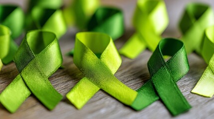 Green Ribbon with Fruits and Vegetables for World Lymphoma Awareness and Nutritional Health Promotion