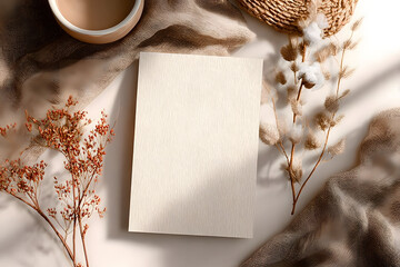 Invitation card mockup 5x7 on beige background