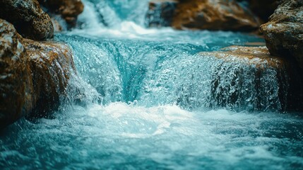 Waterfall flows over rocks
