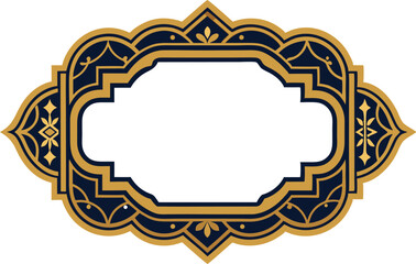 Elegant gold and navy ornamental frame with geometric floral decorative elements