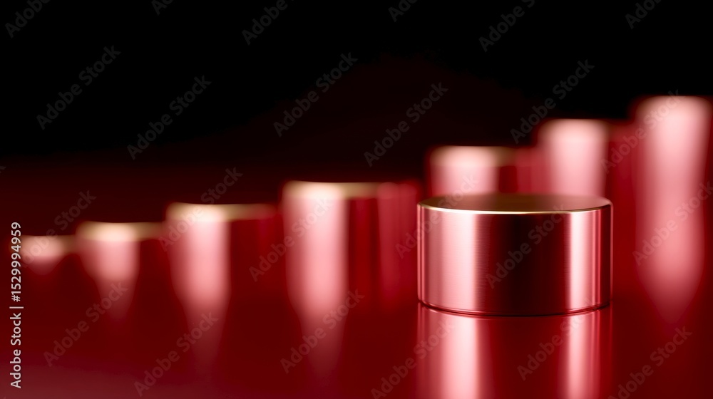 Wall mural red cylindrical objects emerge from a smooth surface. their glossy shine reflects soft light. this i