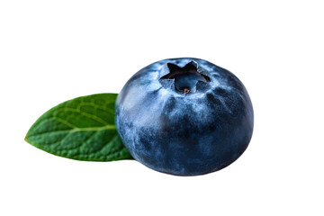 Obraz premium Single Blueberry with Green Leaf on White Background