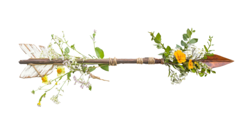  Rustic Sagittarius arrow decoration with twigs and leather for astrological themes or Boho design on transparent png