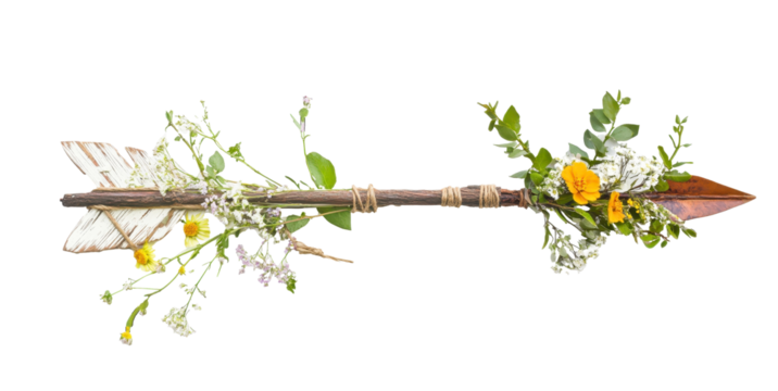  Rustic Sagittarius arrow decoration with twigs and leather for astrological themes or Boho design on transparent png