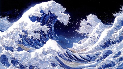 White-capped waves crest, dark ocean backdrop