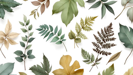 collection of leaf on white background ,seamless pattern background ,isolated on white ,
