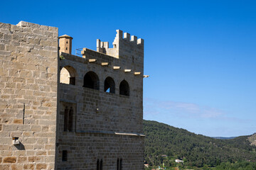 Medieval Valderrobres Castle in Teruel, Matarraña, Spain, stands majestically above the village, showcasing historic stone architecture and scenic mountain surroundings