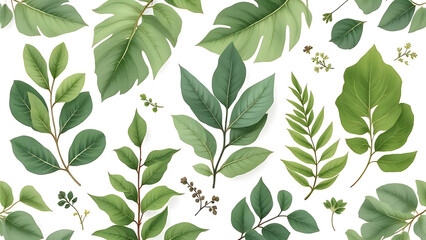 collection of leaf on white background ,seamless pattern background ,isolated on white ,
