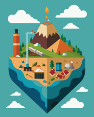 Obraz premium A crosssection of a landfill its layers telling a story of our societys constant need for newer and better products resulting in a mountain of waste.. Vector illustration