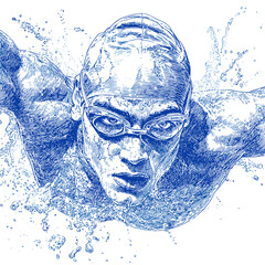 vector drawing of a swimmer underwater.Generative AI