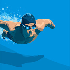 vector drawing of a swimmer underwater.Generative AI