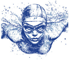 vector drawing of a swimmer underwater.Generative AI