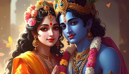 Close-up of Radha and Krishna, Hindu deities