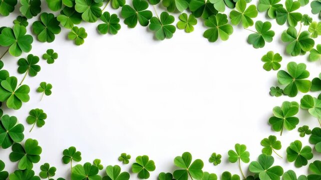 Green shamrock leaves form a border frame on a white background, creating an empty space for text or a design element.