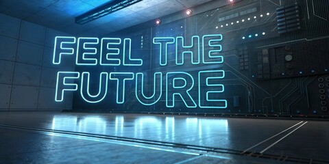 Feel the Future – Glowing Futuristic 3D Text with Cyber Technology Vibe

