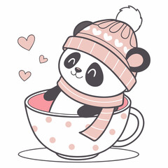 Cheerful Panda illustration Cozy winter SVG (in a teacup)