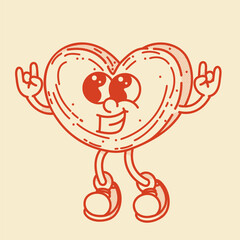 Happy retro mascot sugar cookie biccuit character, smiling, hand up rock gesture. Menu, homemade bakery symbol