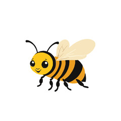 Cartoon illustration of a cute yellow bee with wings, isolated on a white background