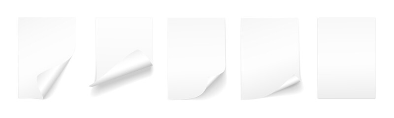 Blank page with curls vector collection. Curled blank page designs