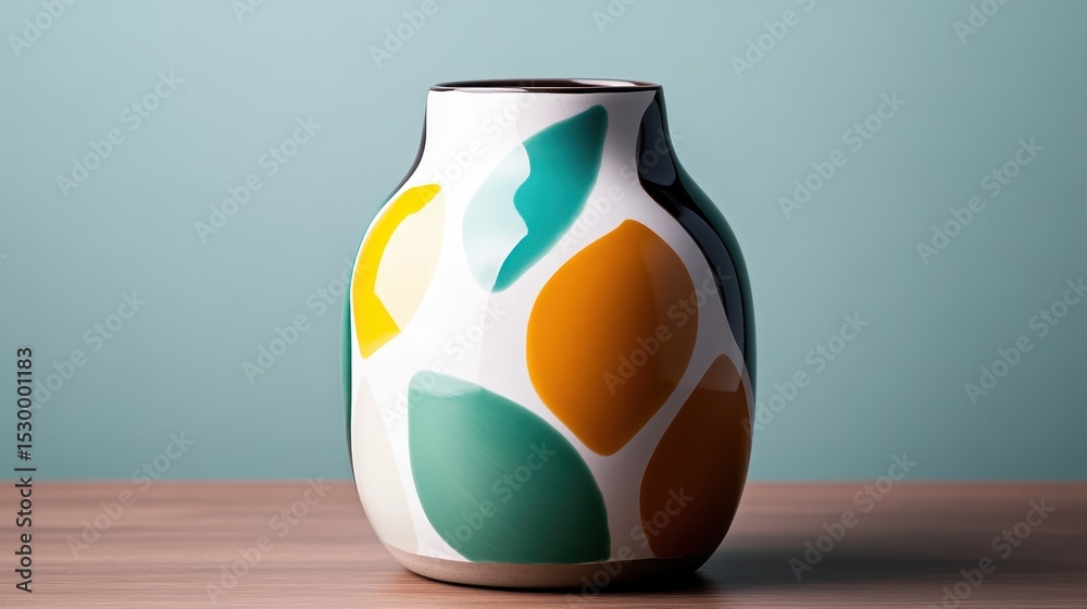 Poster a beautifully crafted ceramic vase displaying an array of colorful shapes that harmonize to create a