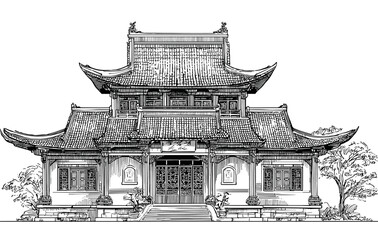 vector drawing chinese japanese house temple .Generative AI