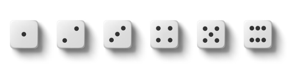 White game dice sides vector realistic set. Realistic white game dice designs