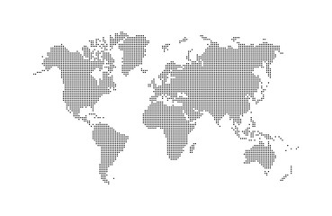World map dotted vector silhouette with dots illustration. Dotted silhouette of the world map