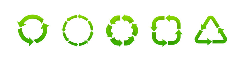 Arrows green recycle vector collection. Green recycling arrow designs.
