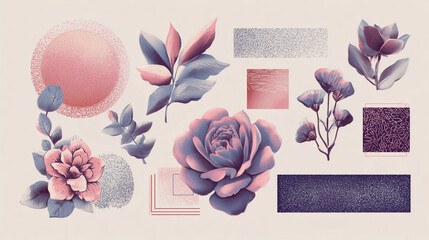Floral and Geometric Elements Design Set, planner style 