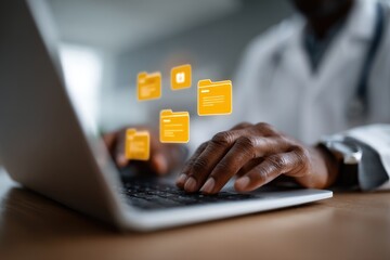 Virtual intelligence: digital interaction, futuristic design, neon elements, innovation presence, data visualization, smart system, hologram control, interface grid, remote work, human machine synergy