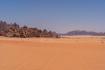 Desert Vista: Capturing the raw beauty of a vast desert landscape under a clear, azure sky. The image showcases the textures of the terrain and the serenity of the open expanse.